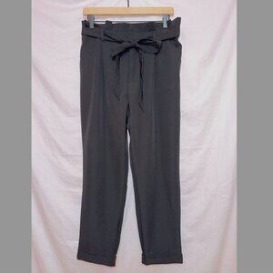 AF Studio Black High Waisted Tie Waist Paperbag Ankle Length Trouser Pants